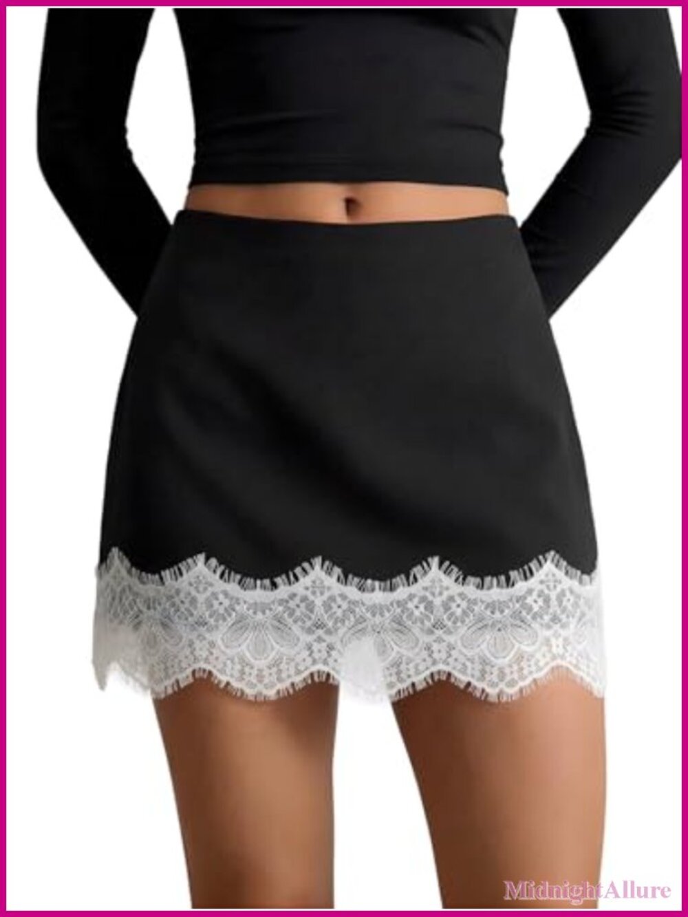 Women's Lace Trim High Waisted Bodycon Mini Asymmetrical Suit Skirt